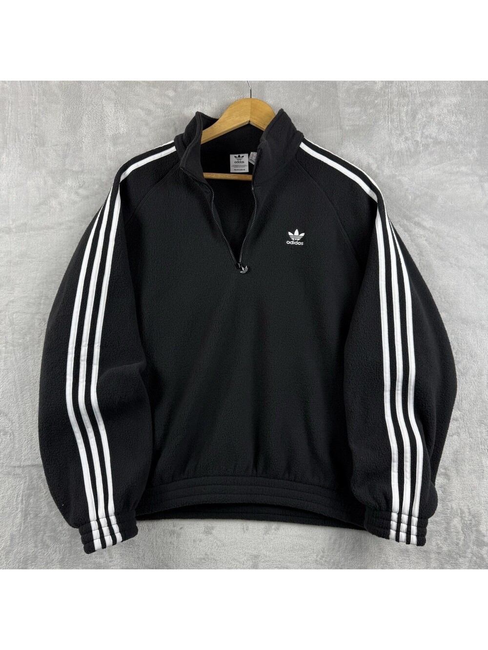 Adidas Originals Women M Black Fleece 1/4 Zip Pullover 3 Stripes Primegreen Y2K